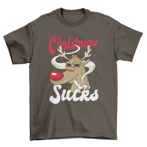 Reindeer Smoking Weed Marijuana with quote CHRISTMAS SUCKS Holiday