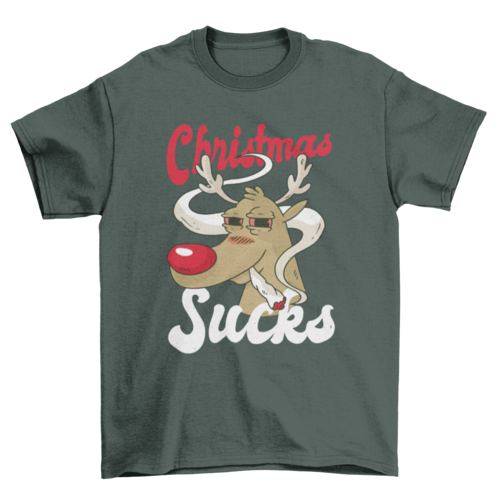 Reindeer Smoking Weed Marijuana with quote CHRISTMAS SUCKS Holiday